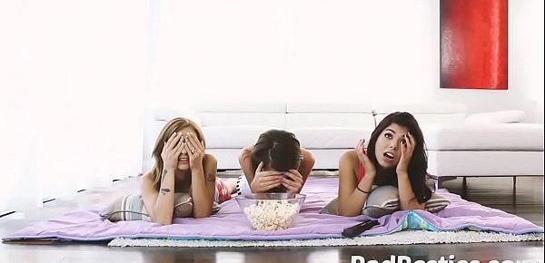  Horny Girls Fucked While Watching Movie